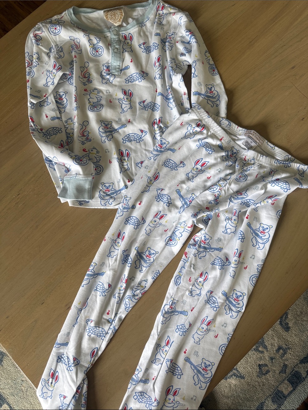 The Beaufort Bonnet Company White Kids Pajama Set with Blue & Red Animal Print